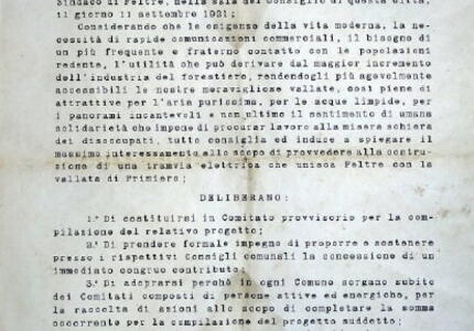 Schener 100 anni fa, Comitato per la Tramvia Elettrica Feltre-Primiero